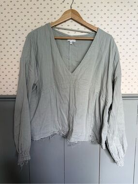 True Craft Sage Green V-Neck Lightweight Peasant Blouse